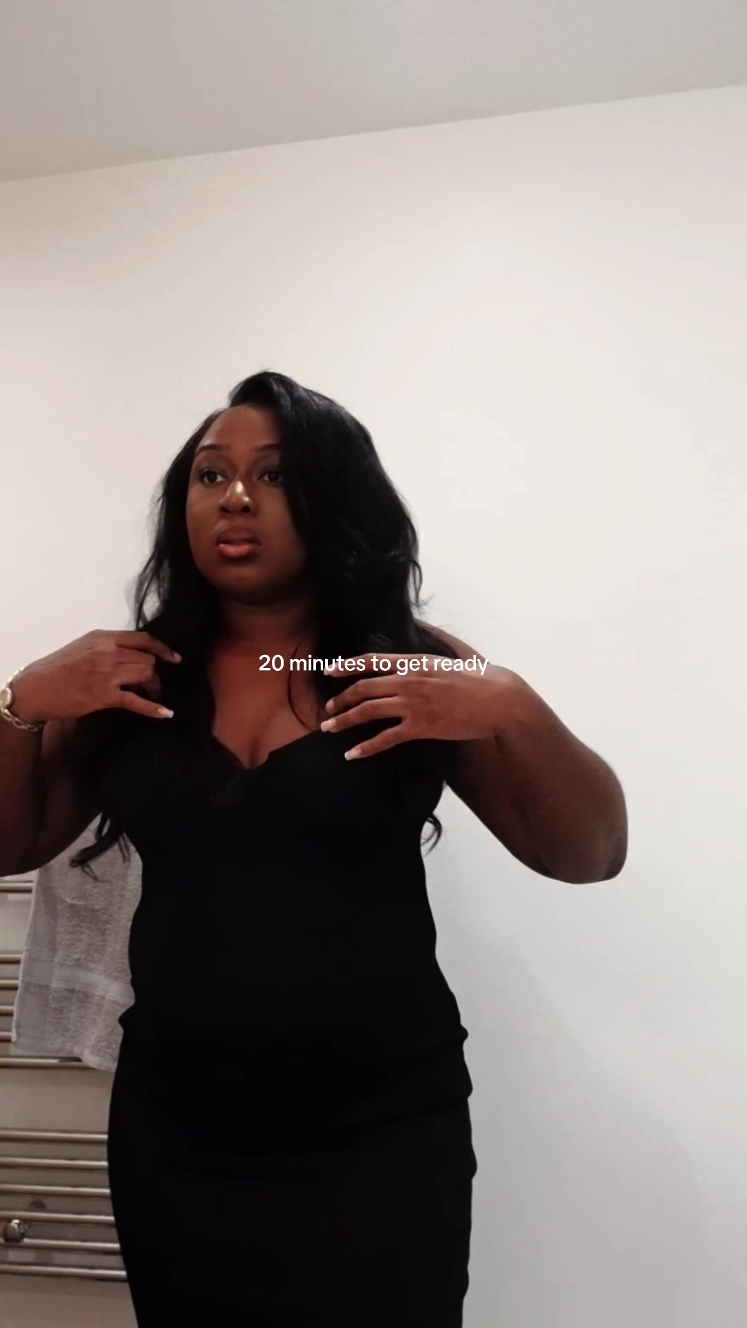 Little black dress date night get-ready TikTok video.
